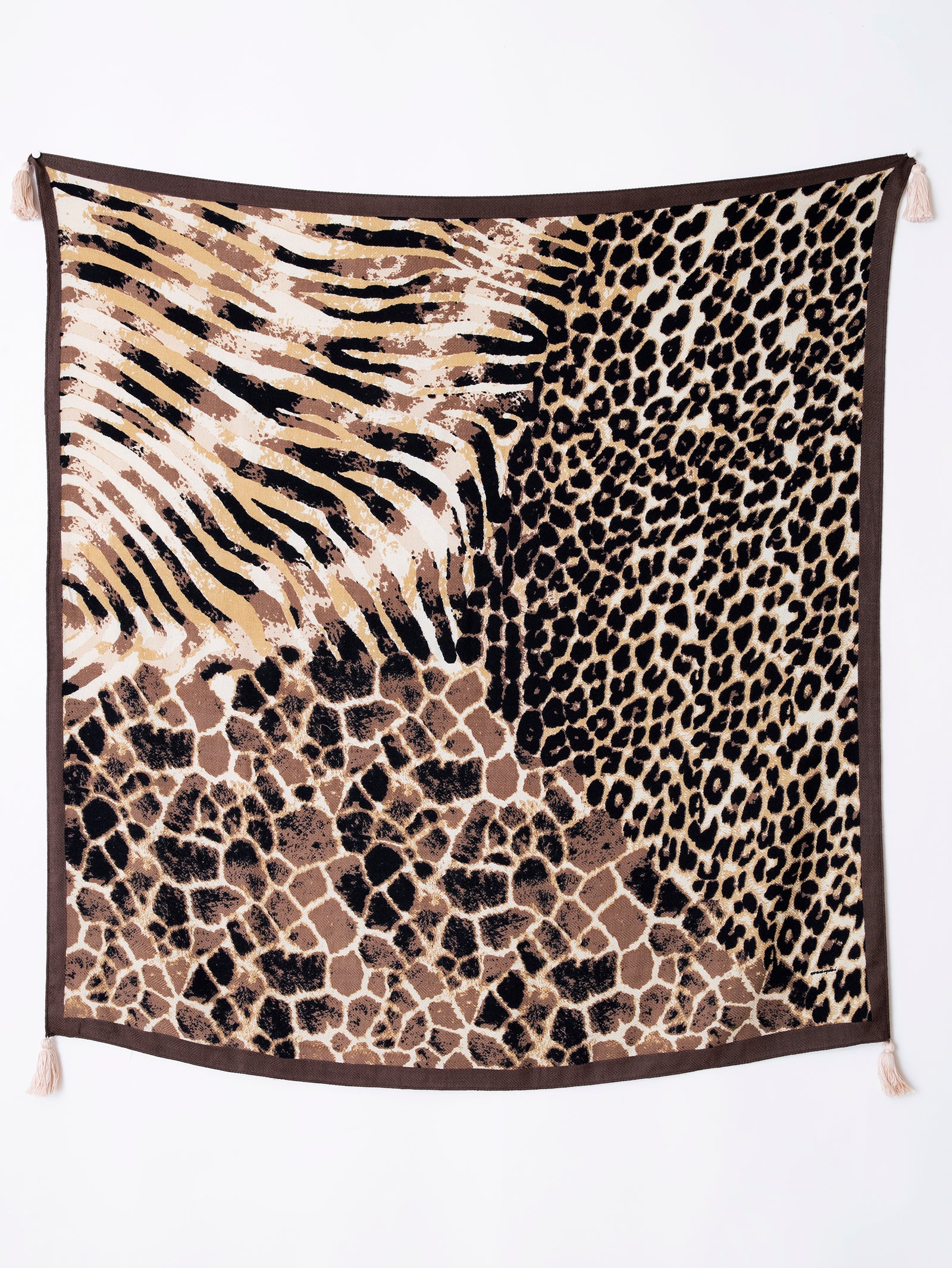 ウールシルクストールヘリンボーン織タッセル付き120