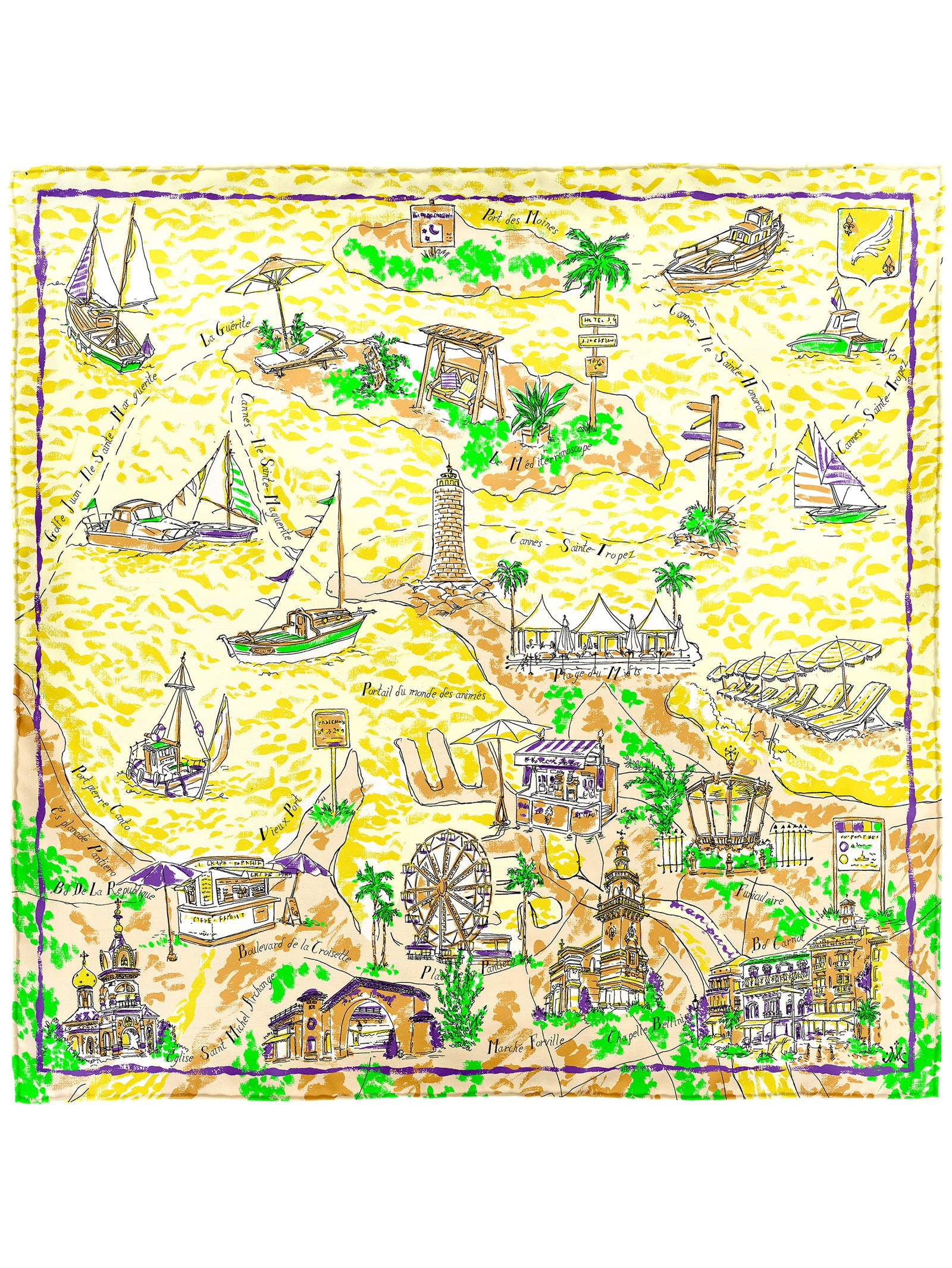 美品♡マニプリ　コットンシルク　大判スカーフ　リゾートマップ　イエロー yel_8fd7050f-6a31-43cc-9cbb-