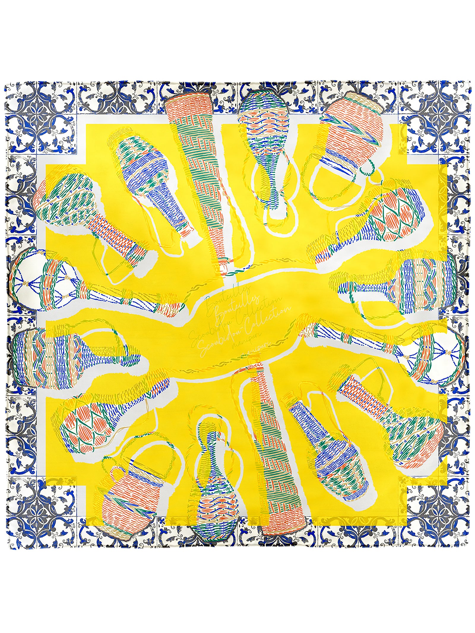 シルクスカーフ65＞コラージュウィッカーボトル – manipuri